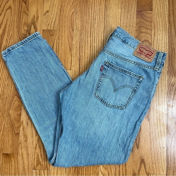 LEVI’S 501 Button Fly Denim Blue Jeans Destroyed Distressed Patch 33” W x 27” L - Picture 8 of 16